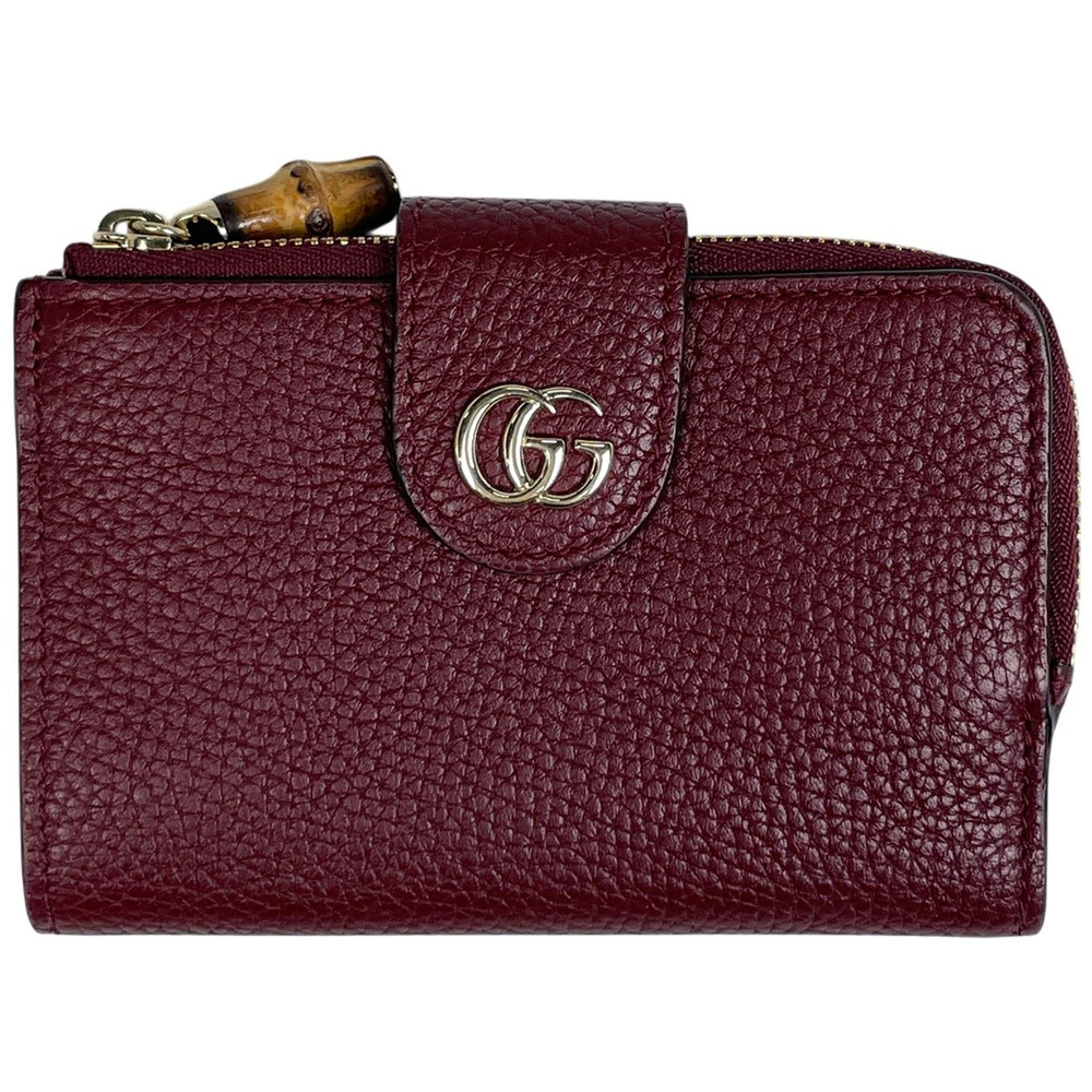 Gucci Bamboo trimmed Double G Wallet Bi fold Leather Bordeaux Purple